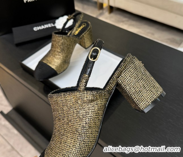 Best Price Chanel Cotton Tweed & Grosgrain Slingbacks Pump 6.5cm Gold 2025 G46865 1103051