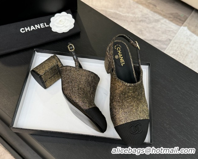 Best Price Chanel Cotton Tweed & Grosgrain Slingbacks Pump 6.5cm Gold 2025 G46865 1103051