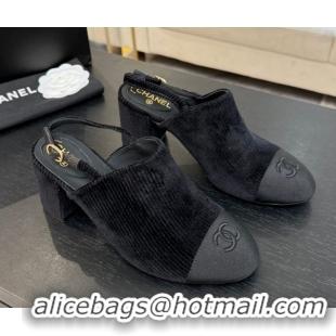Luxury Chanel Corduroy & Grosgrain Slingbacks Pump 6.5cm Black 2025 G46865 1103052