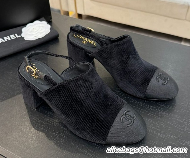 Luxury Chanel Corduroy & Grosgrain Slingbacks Pump 6.5cm Black 2025 G46865 1103052