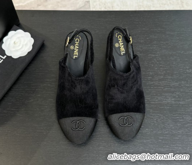 Luxury Chanel Corduroy & Grosgrain Slingbacks Pump 6.5cm Black 2025 G46865 1103052