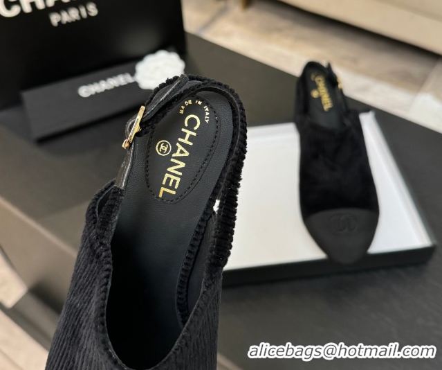 Luxury Chanel Corduroy & Grosgrain Slingbacks Pump 6.5cm Black 2025 G46865 1103052