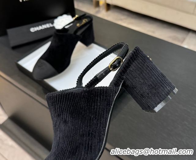 Luxury Chanel Corduroy & Grosgrain Slingbacks Pump 6.5cm Black 2025 G46865 1103052