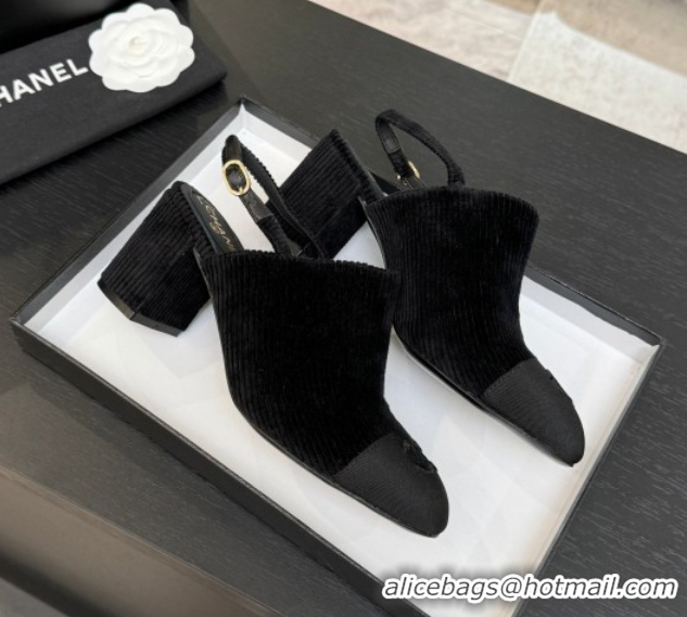 Luxury Chanel Corduroy & Grosgrain Slingbacks Pump 6.5cm Black 2025 G46865 1103052