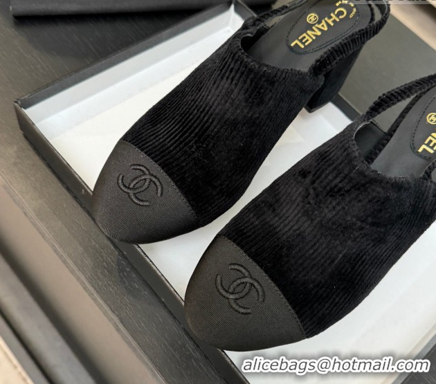 Luxury Chanel Corduroy & Grosgrain Slingbacks Pump 6.5cm Black 2025 G46865 1103052