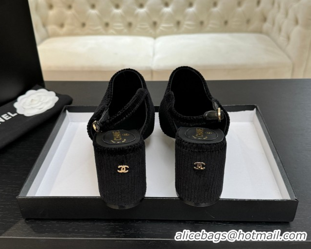 Luxury Chanel Corduroy & Grosgrain Slingbacks Pump 6.5cm Black 2025 G46865 1103052