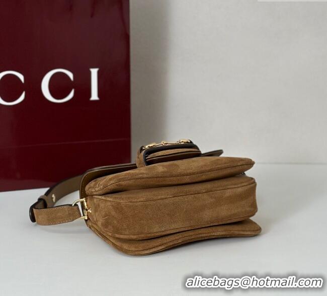Best Grade Gucci Horsebit 1955 Aura mini shoulder bag in Suede 847064 Brown 2025