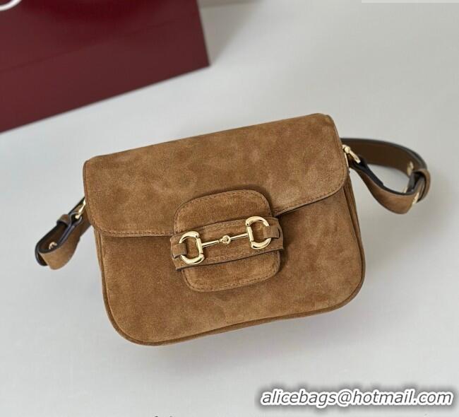 Best Grade Gucci Horsebit 1955 Aura mini shoulder bag in Suede 847064 Brown 2025
