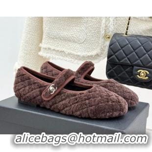 Best Grade Chanel Quilted Wool Mary Janes Ballets Flat Brown 2025 CH110301 1103058