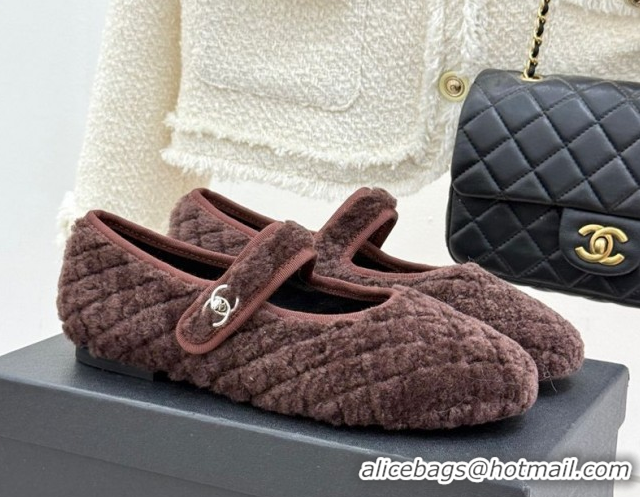 Best Grade Chanel Quilted Wool Mary Janes Ballets Flat Brown 2025 CH110301 1103058