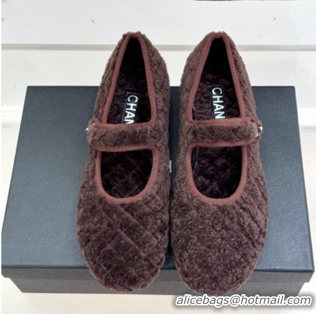 Best Grade Chanel Quilted Wool Mary Janes Ballets Flat Brown 2025 CH110301 1103058