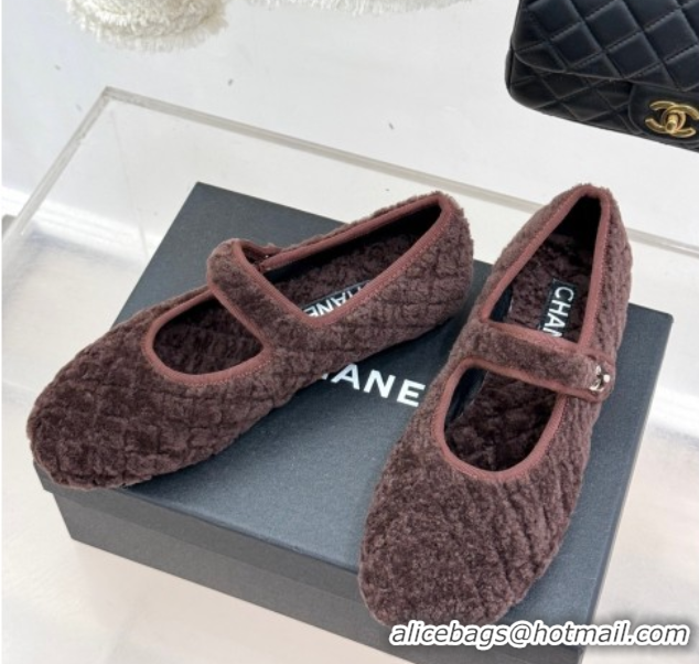 Best Grade Chanel Quilted Wool Mary Janes Ballets Flat Brown 2025 CH110301 1103058