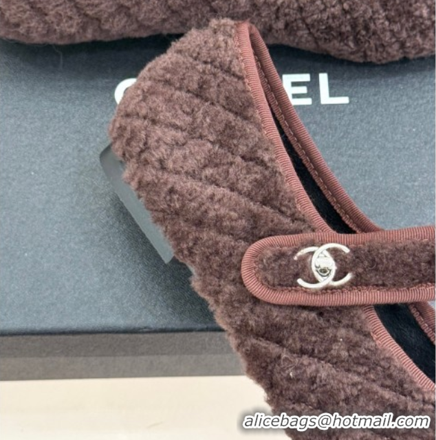 Best Grade Chanel Quilted Wool Mary Janes Ballets Flat Brown 2025 CH110301 1103058
