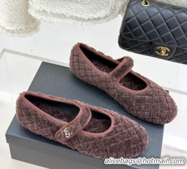 Best Grade Chanel Quilted Wool Mary Janes Ballets Flat Brown 2025 CH110301 1103058