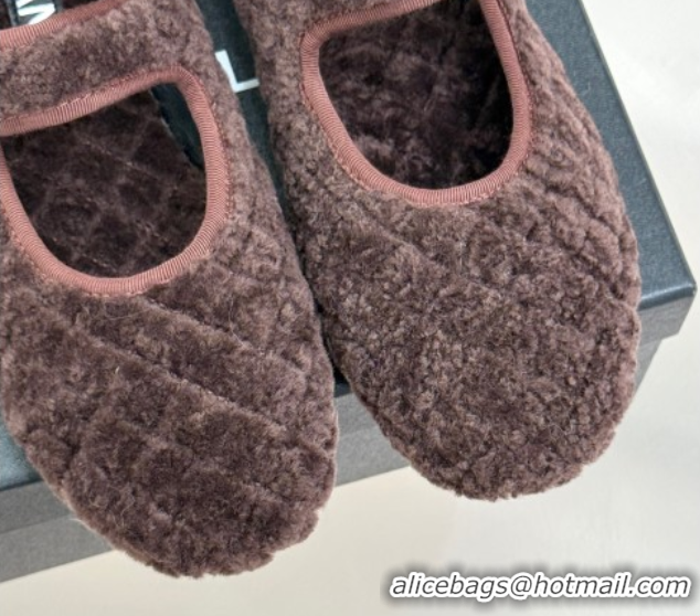Best Grade Chanel Quilted Wool Mary Janes Ballets Flat Brown 2025 CH110301 1103058