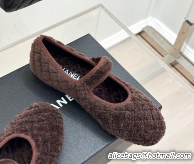 Best Grade Chanel Quilted Wool Mary Janes Ballets Flat Brown 2025 CH110301 1103058