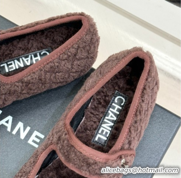 Best Grade Chanel Quilted Wool Mary Janes Ballets Flat Brown 2025 CH110301 1103058