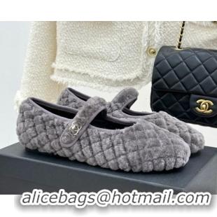 Charming Chanel Quilted Wool Mary Janes Ballets Flat Grey CH110301 1103059