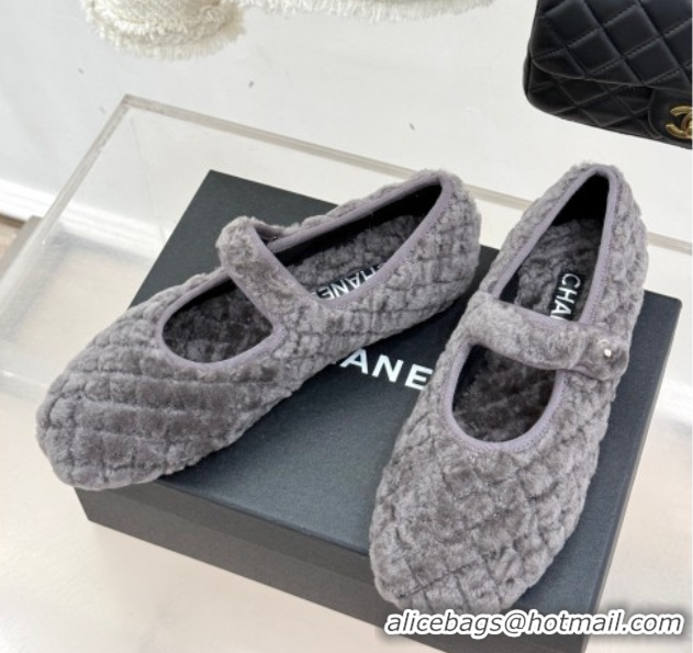 Charming Chanel Quilted Wool Mary Janes Ballets Flat Grey CH110301 1103059