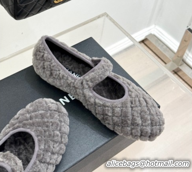 Charming Chanel Quilted Wool Mary Janes Ballets Flat Grey CH110301 1103059