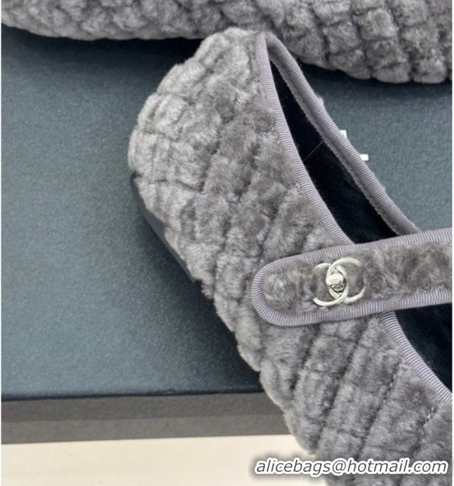 Charming Chanel Quilted Wool Mary Janes Ballets Flat Grey CH110301 1103059