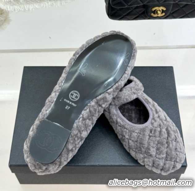 Charming Chanel Quilted Wool Mary Janes Ballets Flat Grey CH110301 1103059