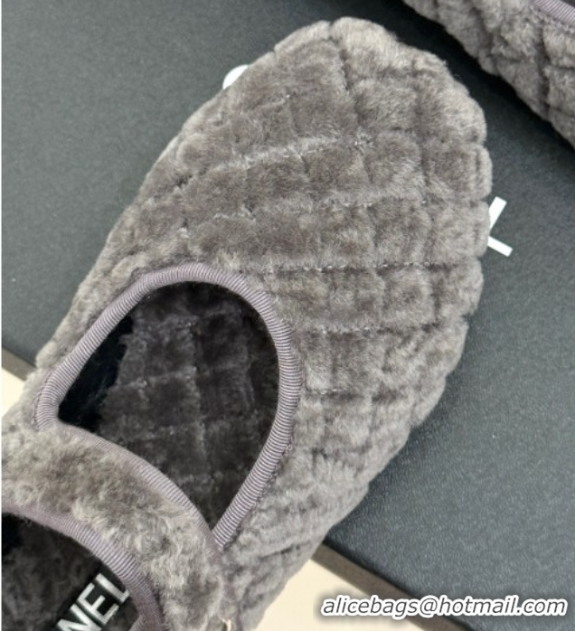Charming Chanel Quilted Wool Mary Janes Ballets Flat Grey CH110301 1103059