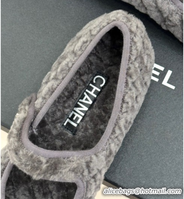 Charming Chanel Quilted Wool Mary Janes Ballets Flat Grey CH110301 1103059