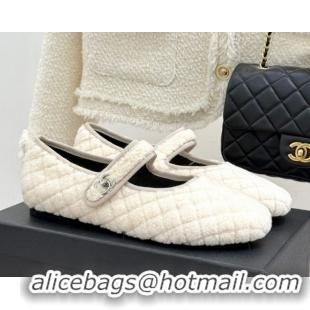 Good Product Chanel Quilted Wool Mary Janes Ballets Flat White 2025 CH110301 1103061