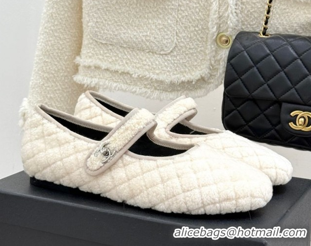 Good Product Chanel Quilted Wool Mary Janes Ballets Flat White 2025 CH110301 1103061