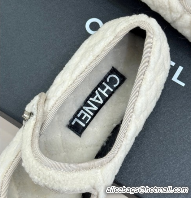 Good Product Chanel Quilted Wool Mary Janes Ballets Flat White 2025 CH110301 1103061