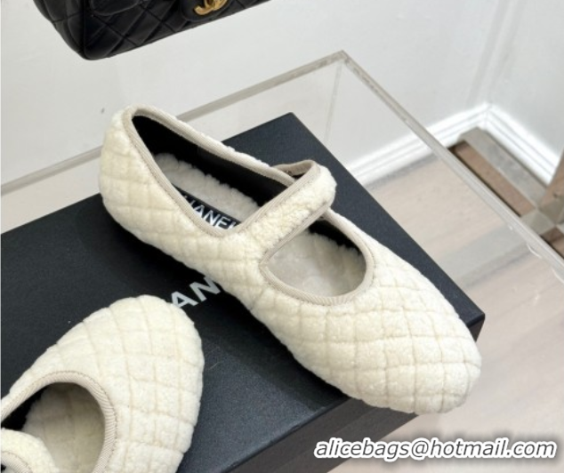 Good Product Chanel Quilted Wool Mary Janes Ballets Flat White 2025 CH110301 1103061