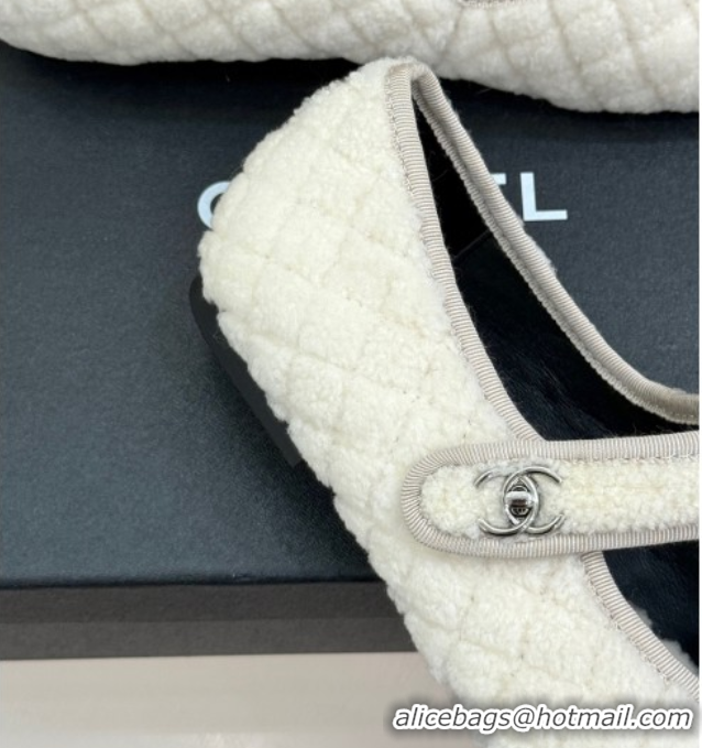 Good Product Chanel Quilted Wool Mary Janes Ballets Flat White 2025 CH110301 1103061