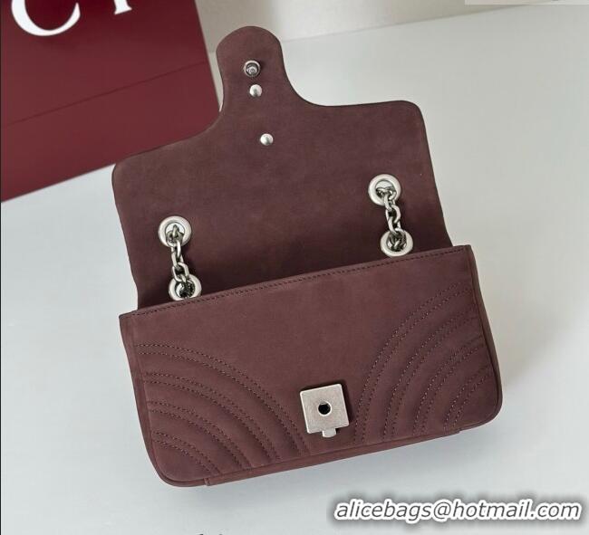 Famous Brand Gucci GG Marmont Small shoulder bag in Suede 837280 Dark Brown 2025