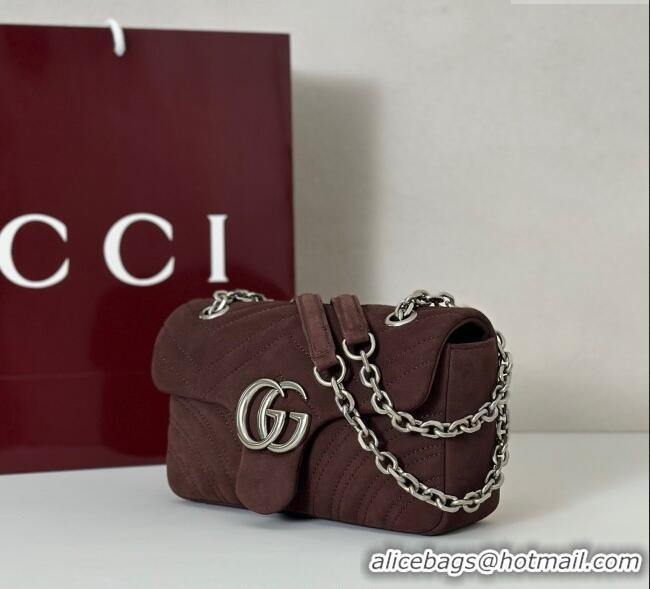 Famous Brand Gucci GG Marmont Small shoulder bag in Suede 837280 Dark Brown 2025
