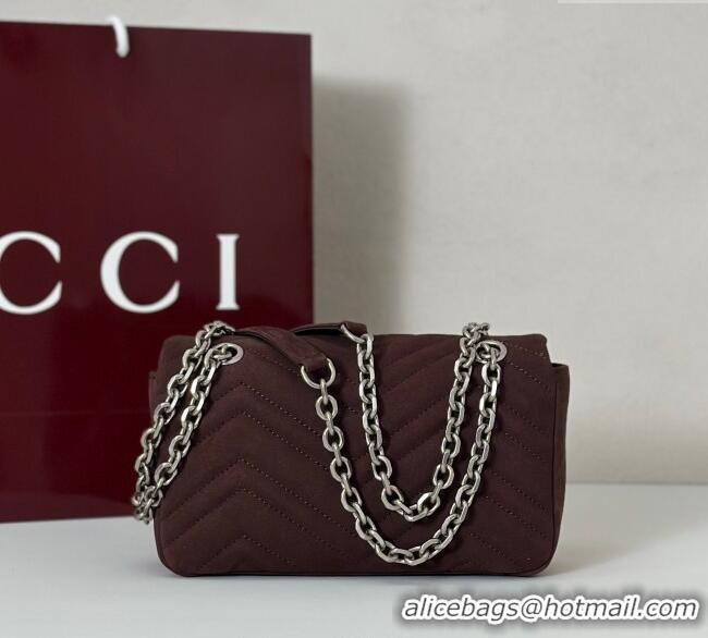 Famous Brand Gucci GG Marmont Small shoulder bag in Suede 837280 Dark Brown 2025