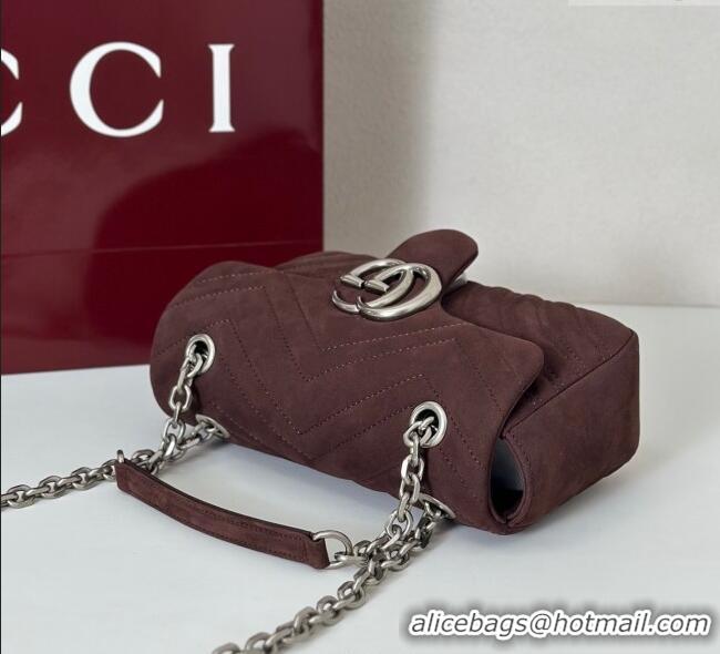 Famous Brand Gucci GG Marmont Small shoulder bag in Suede 837280 Dark Brown 2025