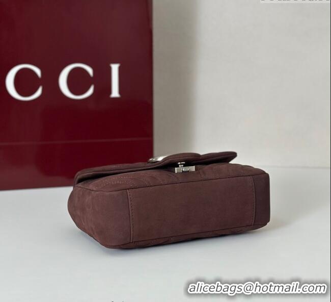 Famous Brand Gucci GG Marmont Small shoulder bag in Suede 837280 Dark Brown 2025