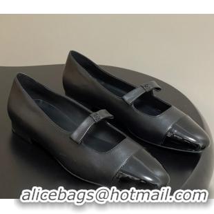 Luxurious Chanel Lambskin and Patent Leather Mary Janes Ballet Flats with Bow Black 2025 CH110302 1103066