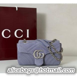 Top Grade Gucci GG Marmont Small shoulder bag in Suede 837280 Dusty Blue 2025