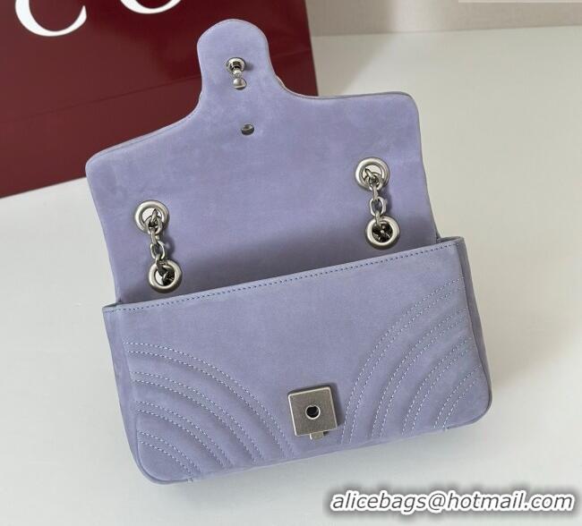 Top Grade Gucci GG Marmont Small shoulder bag in Suede 837280 Dusty Blue 2025