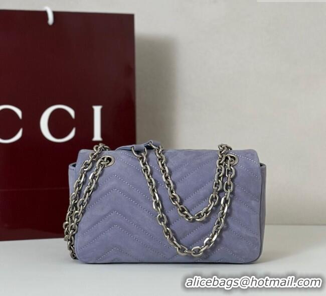 Top Grade Gucci GG Marmont Small shoulder bag in Suede 837280 Dusty Blue 2025