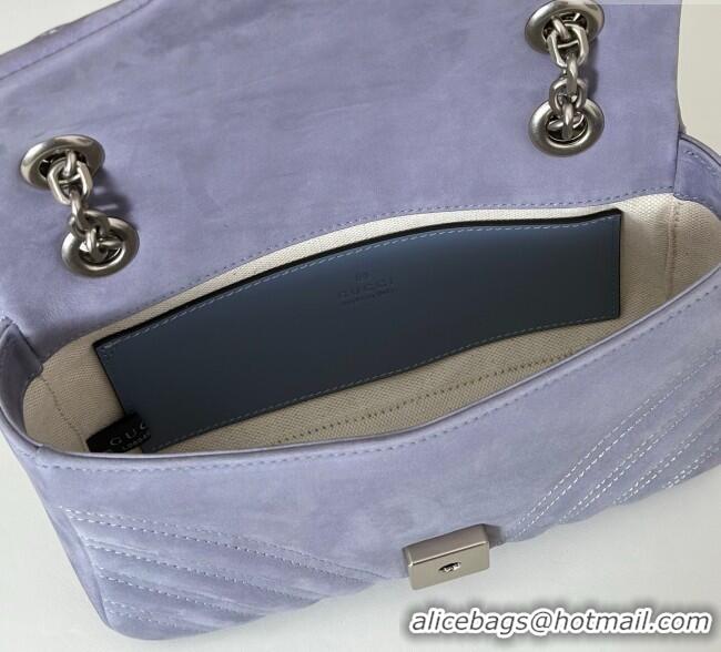 Top Grade Gucci GG Marmont Small shoulder bag in Suede 837280 Dusty Blue 2025