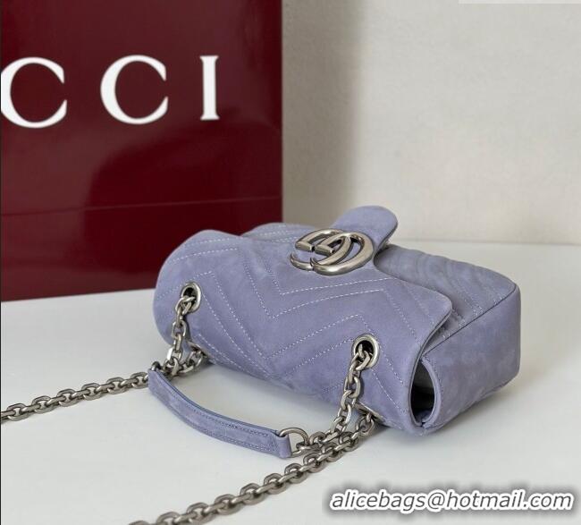 Top Grade Gucci GG Marmont Small shoulder bag in Suede 837280 Dusty Blue 2025