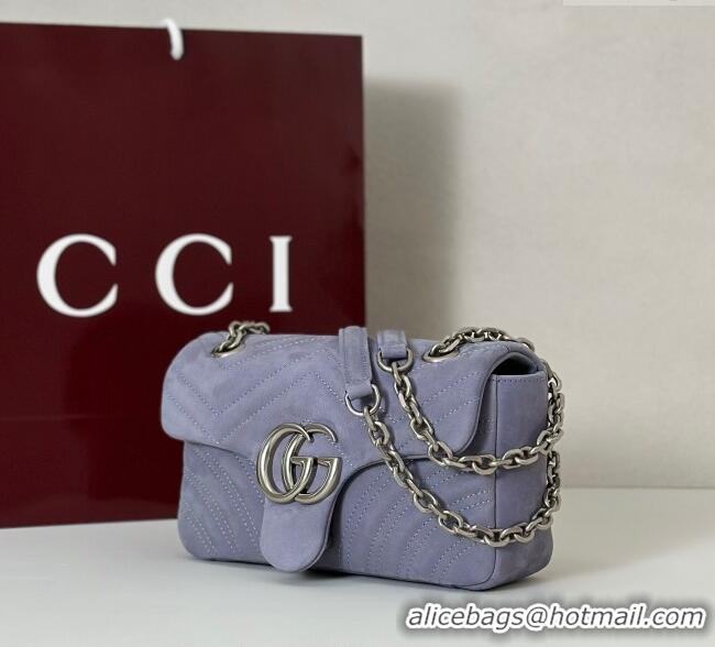 Top Grade Gucci GG Marmont Small shoulder bag in Suede 837280 Dusty Blue 2025