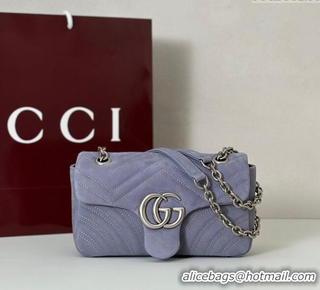 Top Grade Gucci GG Marmont Small shoulder bag in Suede 837280 Dusty Blue 2025