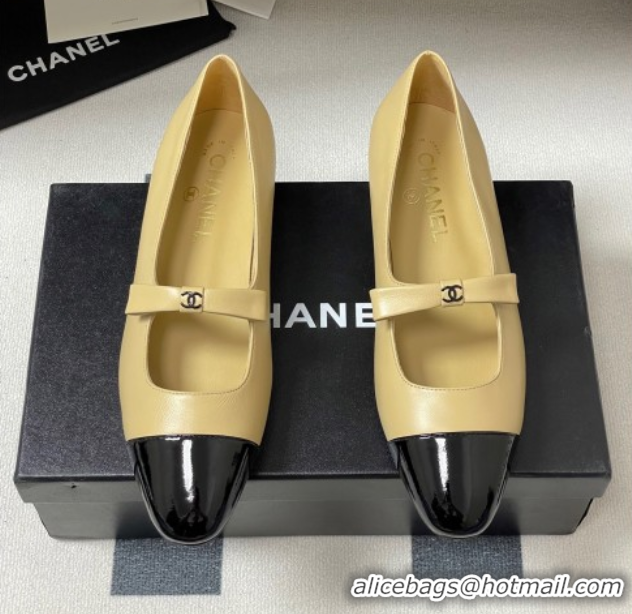 Best Product Chanel Lambskin and Patent Leather Mary Janes Ballet Flats with Bow Beige 2025 CH110302 1103068