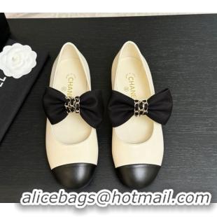 Most Popular Chanel Lambskin Leather Mary Janes Ballet Flats with Bow White 2025 CH110303 1103070