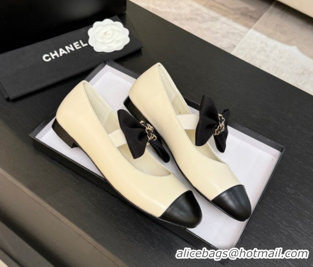 Most Popular Chanel Lambskin Leather Mary Janes Ballet Flats with Bow White 2025 CH110303 1103070