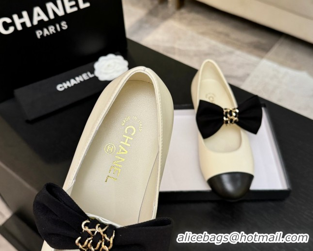 Most Popular Chanel Lambskin Leather Mary Janes Ballet Flats with Bow White 2025 CH110303 1103070